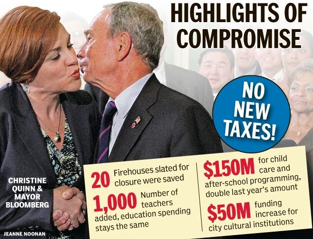 Christine Quinn - Mike Bloomberg - City Budget Farce photo 2012BudgetKissGraphicNYDN_zpsac10f4e3.jpg