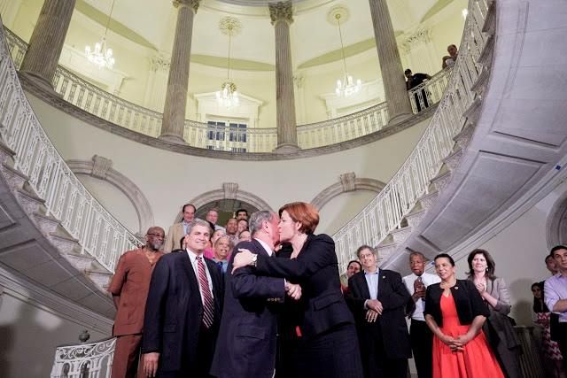 2013 City Budget Kiss-In Between Michael Bloomberg and Christine Quinn