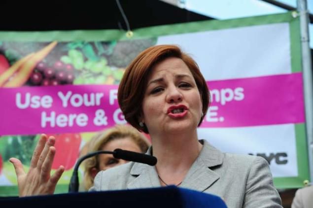 Christine Quinn opposes giving paid sick leave to sick and dying New Yorkers., Activists say Christine Quinn may be to blame for Felix Trinidad dying of stomach cancer, because he did not have paid sick leave. Photo by The New York Daily News.