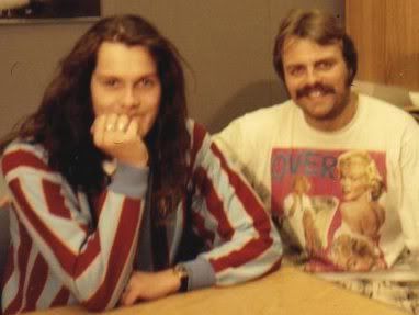 Jonn Penney, the lead singer of the British alternative rock band Ned's Atomic Dustbin, with Wolfgang Busch at Sony Records in New York.