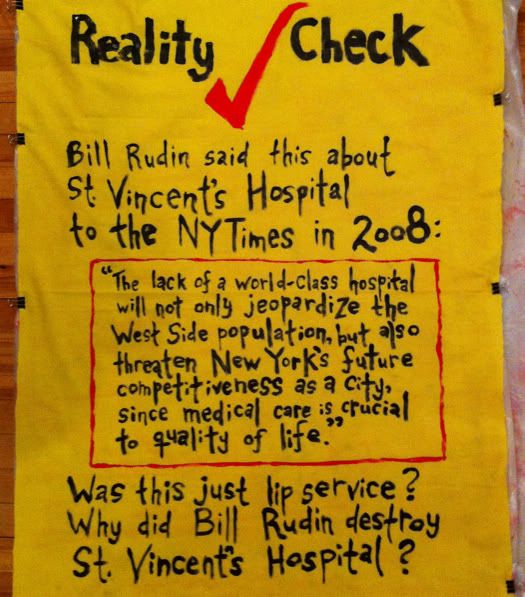 Reality Check : Bill Rudin gives Lip Service to the importance of St. Vincent's Hospital., Bill Rudin gives lip service to the importance of St. Vincent's Hospital.