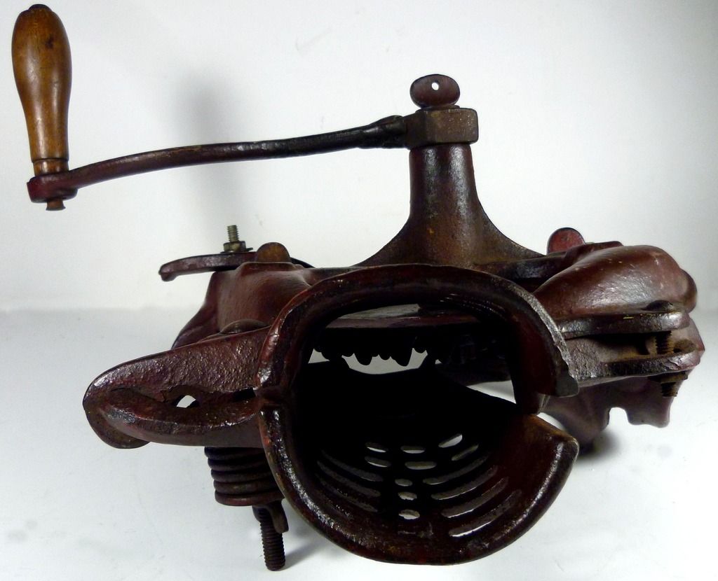 Antique Maroon Painted Cast Iron 11"t Hand Cranked Corn Sheller Grinder