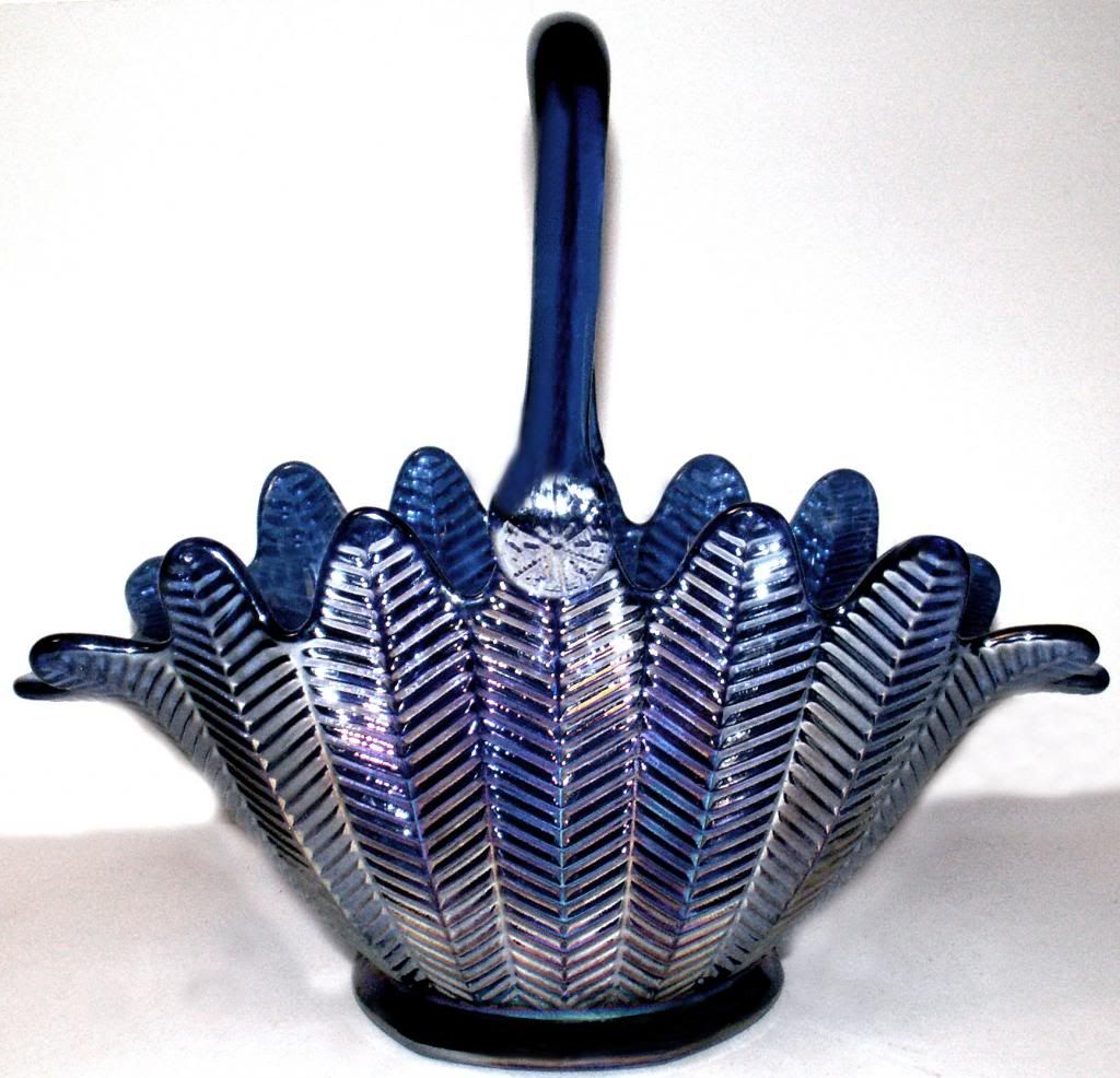 Vintage L.E. Smith Cobalt Carnival Glass Feather Pattern 13"l Decorative Basket eBay