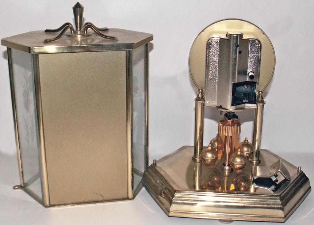 Vintage Kundo Germany Battery Op Brass & Glass Anniversary Case Clock