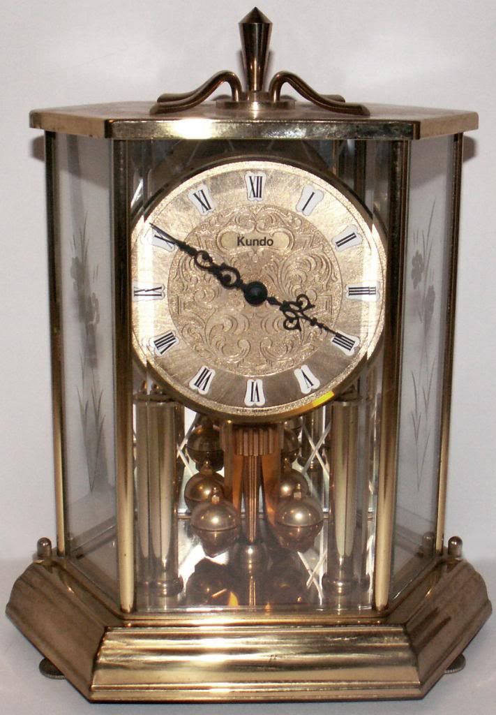 Vintage Kundo Germany Battery Op Brass & Glass Anniversary Case Clock